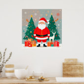 Kerstman met kerstboom en cadeaus poster (Keuken)
