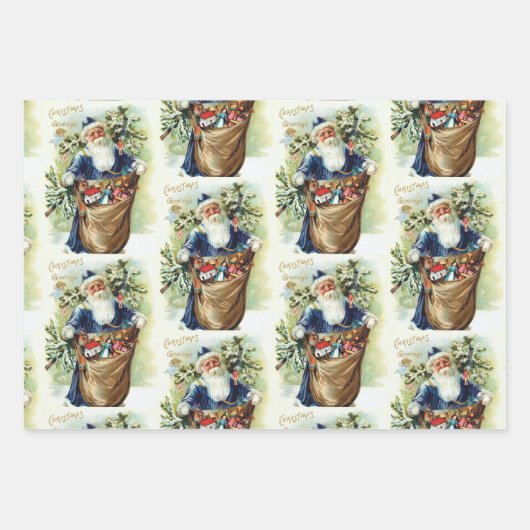  kerstman met kerstboom en speelgoed inpakpapier vel (Voorkant)