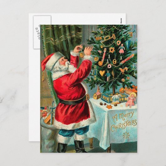  kerstman met kerstboom feestdagenkaart (Voorkant / Achterkant)