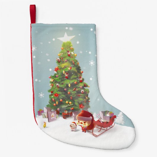 Kerstman met kerstboom kleine kerstsok (Voorkant)