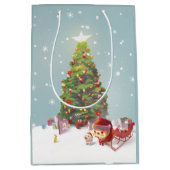 Kerstman met kerstboom medium cadeauzakje (Voorkant)