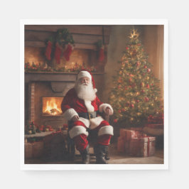 Kerstman met kerstboom & open haard servet