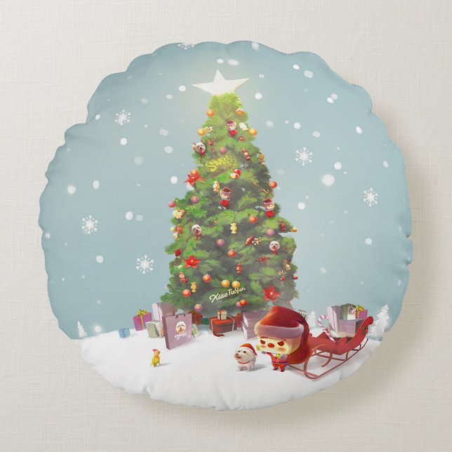 Kerstman met kerstboom rond kussen (Voorkant)