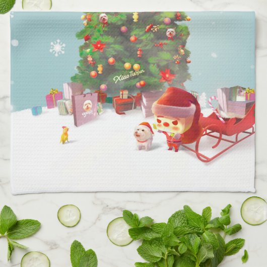 Kerstman met kerstboom theedoek (Gevouwen)