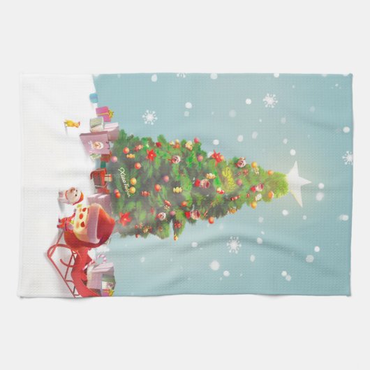 Kerstman met kerstboom theedoek (Horizontaal)