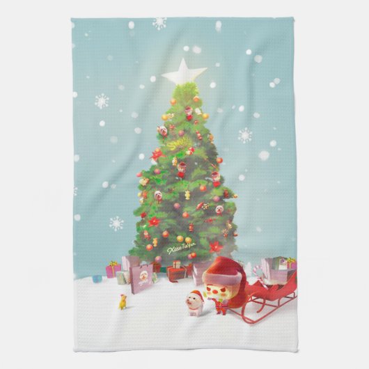 Kerstman met kerstboom theedoek (Verticaal)