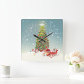 Kerstman met kerstboom vierkante klok (Huis)