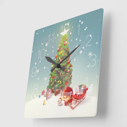 Kerstman met kerstboom vierkante klok (Hoek)