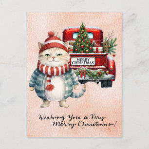 Kerstman met kerstboom voor kattenliefhebbers feestdagenkaart