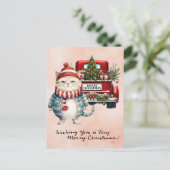 Kerstman met kerstboom voor kattenliefhebbers feestdagenkaart (Staand voorkant)