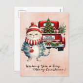Kerstman met kerstboom voor kattenliefhebbers feestdagenkaart (Voorkant / Achterkant)