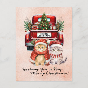 Kerstman met kerstboom voor kattenliefhebbers feestdagenkaart