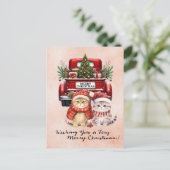 Kerstman met kerstboom voor kattenliefhebbers feestdagenkaart (Staand voorkant)