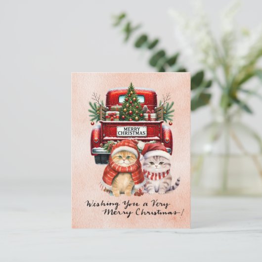 Kerstman met kerstboom voor kattenliefhebbers feestdagenkaart (Staand voorkant)