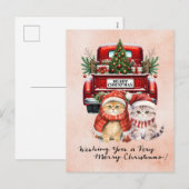 Kerstman met kerstboom voor kattenliefhebbers feestdagenkaart (Voorkant / Achterkant)