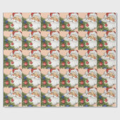 Kerstman met kerstboomornamenten in vintage stijl cadeaupapier (Vlak)