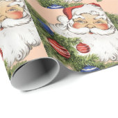 Kerstman met kerstboomornamenten in vintage stijl cadeaupapier (Rol Hoek)