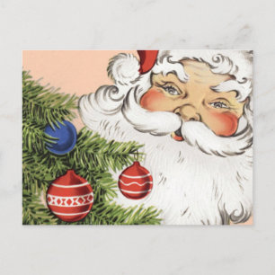 Kerstman met kerstboomornamenten in vintage stijl feestdagenkaart