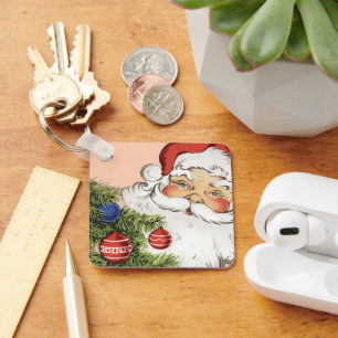 Kerstman met kerstboomornamenten in vintage stijl sleutelhanger
