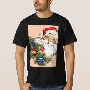 Kerstman met kerstboomornamenten in vintage stijl t-shirt