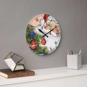 Kerstman met kerstboomornamenten uit het verleden grote klok