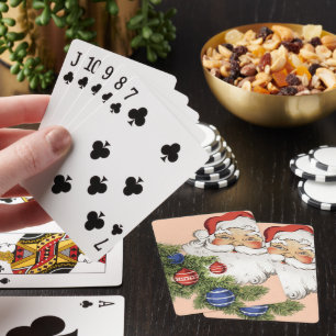Kerstman met kerstboomornamenten uit het verleden pokerkaarten