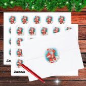 Kerstman met kerstbrieven ronde sticker