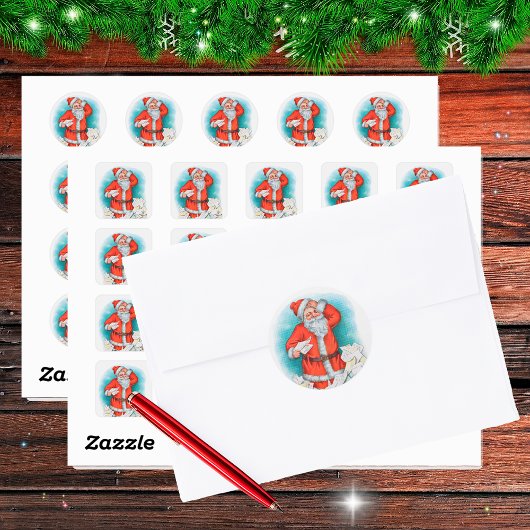 Kerstman met kerstbrieven ronde sticker