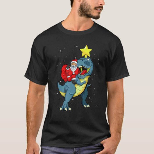 Kerstman met kerstcadeau voor jongens Rex Dinosaur T-shirt (Voorkant)