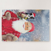 Kerstman met kerstcadeaus Border Collie hond Legpuzzel (Horizontaal)