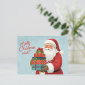 Kerstman met kerstcadeaus feestdagenkaart (Staand voorkant)
