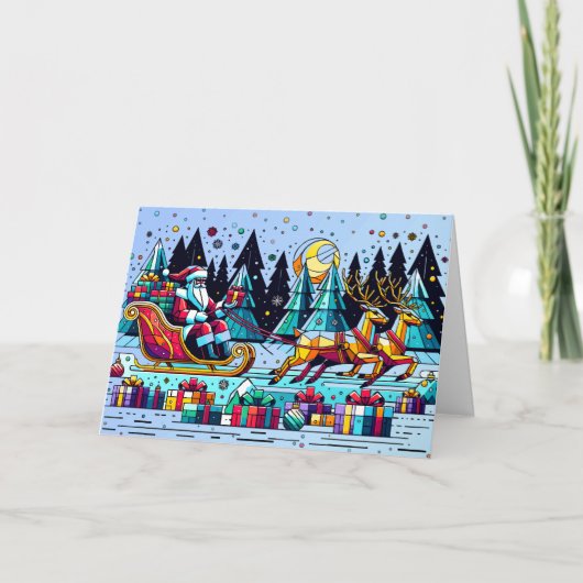 Kerstman met kerstcadeaus kaart (Voorkant)