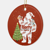 Kerstman met kerstcadeaus keramisch ornament (Links)