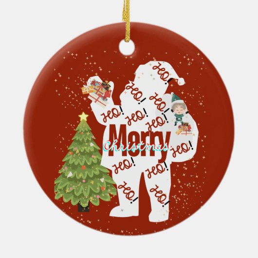 Kerstman met kerstcadeaus keramisch ornament (Achterkant)