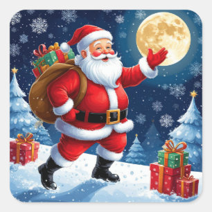 Kerstman met kerstcadeaus vierkante sticker
