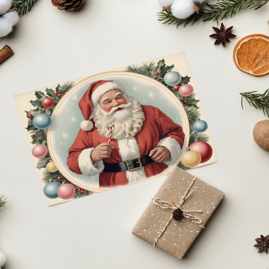 kerstman met kerstkrans kaart