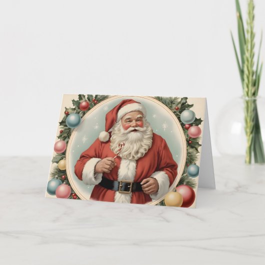  kerstman met kerstkrans kaart (Voorkant)