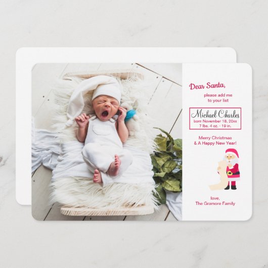 Kerstman met kerstlijstfoto geboorteaankondiging kaart (Voorkant / Achterkant)