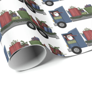 Kerstman met kerstman die kerstman bestuurt cadeaupapier