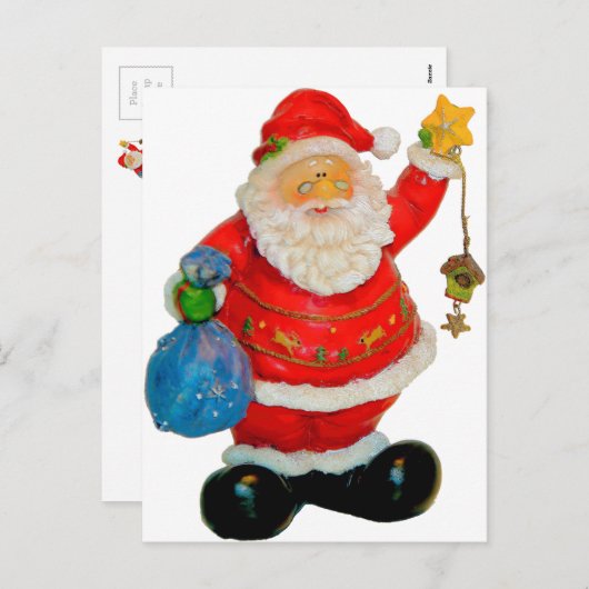 Kerstman met kerstman met tas en ster feestdagenkaart (Voorkant / Achterkant)