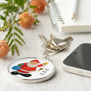 Kerstman met kerstman met tas en ster sleutelhanger