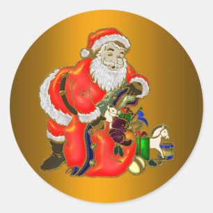 Kerstman met kerstmis en Speelgoed Ronde Sticker