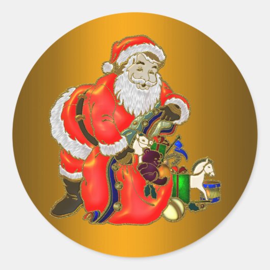 Kerstman met kerstmis en Speelgoed Ronde Sticker (Voorkant)