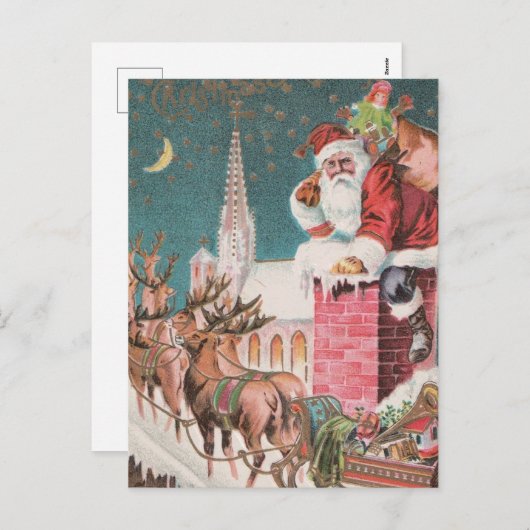 kerstman met kerstmis in Santa Sleigh Reindeer Feestdagenkaart (Voorkant / Achterkant)