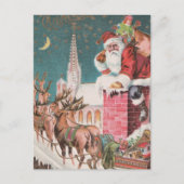 kerstman met kerstmis in Santa Sleigh Reindeer Feestdagenkaart (Voorkant)