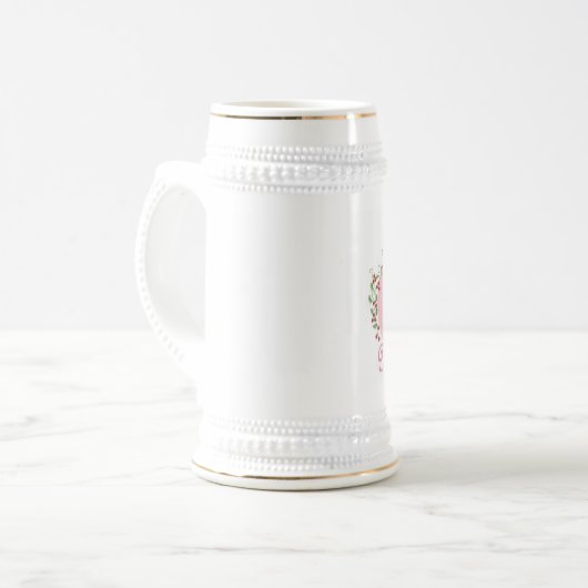 Kerstman met kerstMok in roze Bierpul (Voorkant links)