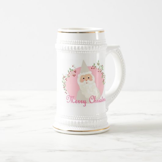 Kerstman met kerstMok in roze Bierpul (Voorkant rechts)