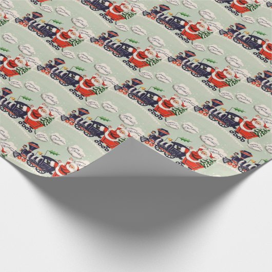  kerstman met kersttrein cadeaupapier (Hoek)