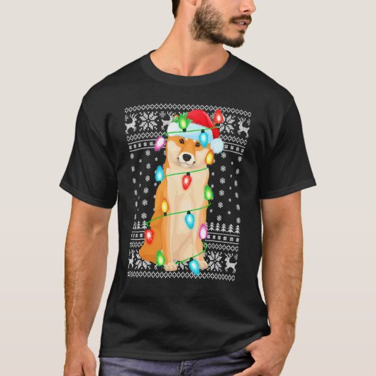 Kerstman met kerstverlichting — Ugly Shiba Inu Ker T-shirt (Voorkant)