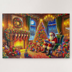 Kerstman met kerstversiering kerstverlichting legpuzzel
